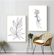 Load image into Gallery viewer, Wall Art Line Drawing Girl Print Minimalist Simple Fashion Poster Women Flower Leaf Body Sketch  Black White Canvas Painting