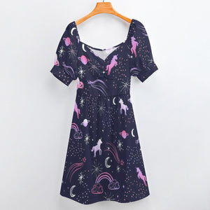 Unicorns In Space Dress Cartoon Ombre Unicorn Pretty Dresses Street Fashion Casual Dress Summer V Neck Pattern Oversize Vestido 1