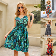 Load image into Gallery viewer, 2022 Sunshine Dress Holiday Ruffle Boho Women Dress Summer Lace-up Slip Spaghetti Dress Casual Fashion Print Sundress Mini Dress