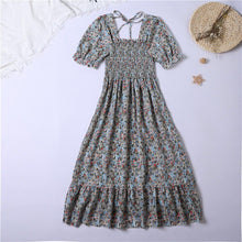 Load image into Gallery viewer, Summer Pleated Women Chiffon Dresses Casual Beach Holiday Short Sleeve Square Collar Woman Midi Dress Bohemian Mujer Vestidos