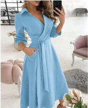 Load image into Gallery viewer, GODDESS spring and summer fashion new women&#39;s V-neck wave print long-sleeved loose and comfortable bright shirt dress
