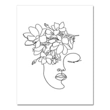 Load image into Gallery viewer, Wall Art Line Drawing Girl Print Minimalist Simple Fashion Poster Women Flower Leaf Body Sketch  Black White Canvas Painting