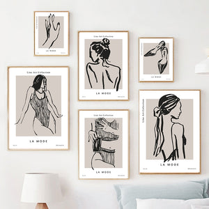 Abstract Woman Lines Minimalism Monstera Fashion Wall Art Canvas Painting Nordic Posters Prints Pictures For Living Room Decor