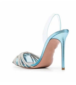 Rhinestones Pointed Toe Women Sandals New Female Transparent Thin High Party Shoes Ladies Sexy Pu Leather Shallow Footwear 2022