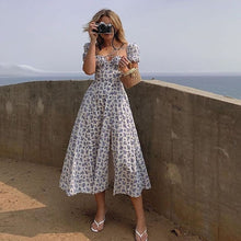 Load image into Gallery viewer, Summer Fashion Female Printed Floral short Sleeve Vintage A-line Midi Dress Chiffon Dress Women Casual Dresses