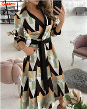 Load image into Gallery viewer, GODDESS spring and summer fashion new women&#39;s V-neck wave print long-sleeved loose and comfortable bright shirt dress