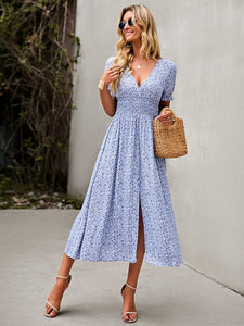 Summer New Fashion Short Sleeve Commuting Bohemian Leisure Vacation Sexy Long Skirt Big Swing Skirt A-LINE Mid-Calf Woman Dress
