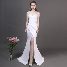 Load image into Gallery viewer, Black Long Sexy Slit Mermaid Dress Ladies V Neck Spaghetti Strap Backless Prom Evening Dress Summer Bodycon Cocktail Party Dress