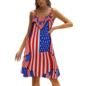 American Flag Patriotic Dress Stars and Stripes Sleeveless Pretty Dresses Women Korean Fashion A Line Sundress Birthday Gift