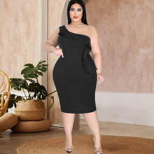 Load image into Gallery viewer, Green Dresses One Shoulder Plus Size 3XL Women Knee Length Ruffles Birthday Evening Party Summer Curvy Dress Cocktail Outfits