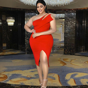 One Shoulder Dresses Plus Size Orange Red Sexy Bodycon Hollow Out Evening Cocktail Party Gowns 4XL Summer Outfits 2022 Wholesale
