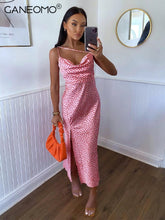 Load image into Gallery viewer, Stain Dot Print Sleeveless Backless Slit Slip Long Midi Prom Dress Sexy Slim 2022 Summer Women Elegant Birthday Party Outfit New