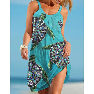 Sea Octopus Print Beach Dress Midi Women Fashion Sexy Dress Bohemian Strap Sleeveles Party Dresses Hem Evening Beach Sundress 1