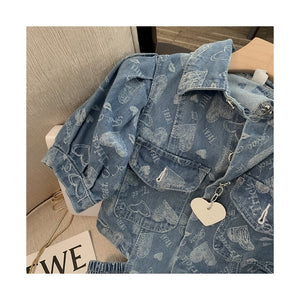 2022 Women Denim Dress Sexy Waist Hollow Out Female Dresses Summer Party Chic Polo Neck Heart Decorate Puff Sleeve Dress Ladies