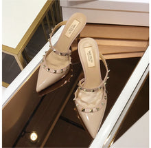 Load image into Gallery viewer, Real Leather Star Style Luxury Brand Rivet Women High Heel Summer Sandals Thin Heel Lady Wedding Shoes Pointed Toe Fashion Pumps
