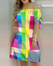 Load image into Gallery viewer, Women Printed Short Sleeve Dress Sexy Off Shoulder Mini A-line Dresses Summer Slash Neck Loose One Piece Dress Plus Size Female