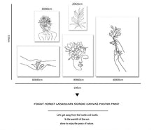 Load image into Gallery viewer, Wall Art Line Drawing Girl Print Minimalist Simple Fashion Poster Women Flower Leaf Body Sketch  Black White Canvas Painting