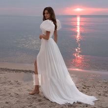 Load image into Gallery viewer, SimpleSatin Wedding Dresses 2022 Women Two Pieces Puff Sleeves A-Line Wedding Gowns Side Split Long S Robe De Mariee Customize