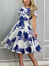 Load image into Gallery viewer, Sexy Wrap Cross Off Shoulder Party Dresses Elegant Short Sleeve Loose Pleated Dress Women Fashion Flower Print Slim A-Line Dress