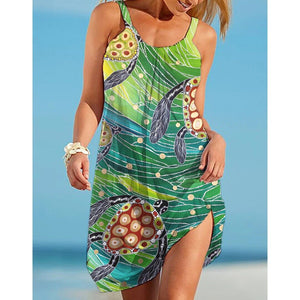 Sea Octopus Print Beach Dress Midi Women Fashion Sexy Dress Bohemian Strap Sleeveles Party Dresses Hem Evening Beach Sundress 1