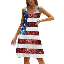 Load image into Gallery viewer, American Flag Patriotic Dress Stars and Stripes Sleeveless Pretty Dresses Women Korean Fashion A Line Sundress Birthday Gift