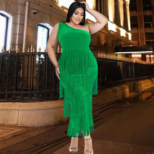 Plus Size Dresses Elegant Chic Tassel Summer Sleevleess Evening Party Dress for Women Fashion One Shoulder Boacyon African Dress