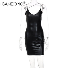 Load image into Gallery viewer, Sexy Pu Leather Bodycon Mini Dress Women Elegant Spaghetti Strap Tight Party Slip Dresses 2022 Summer Y2K Black Red Club Outfits