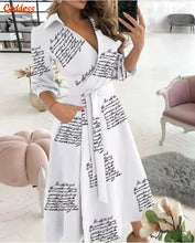 Load image into Gallery viewer, GODDESS spring and summer fashion new women&#39;s V-neck wave print long-sleeved loose and comfortable bright shirt dress