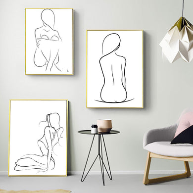 Line Girl Bathroom Wall Decor Canvas Painting Nordic Canvas Art Poster Get Naked Women Picture Fashion Prints Home Decor