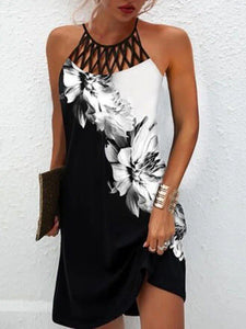 Sexy Dress Women Beach Mini Dress Fashion Dress Women Summer Sleeveless Hollow Elegant Boho Party Dress Print Vestido 2022
