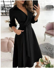 Load image into Gallery viewer, GODDESS spring and summer fashion new women&#39;s V-neck wave print long-sleeved loose and comfortable bright shirt dress