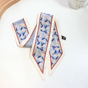 New Geometric Line Print Summer Fashion Skinny Small Bag Twill Silk Scarf Ribbon Head Hair Handle Tie Scarf For Women