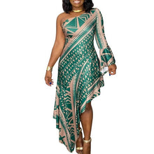 Load image into Gallery viewer, African Dress Women One Shoulder Irregular Hem Totem Print Robe 2022 Summer New Fashion Sexy Elegant Party Dashiki Plus Size