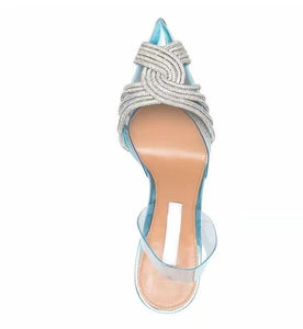 Rhinestones Pointed Toe Women Sandals New Female Transparent Thin High Party Shoes Ladies Sexy Pu Leather Shallow Footwear 2022