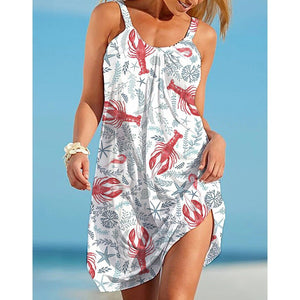 Sea Octopus Print Beach Dress Midi Women Fashion Sexy Dress Bohemian Strap Sleeveles Party Dresses Hem Evening Beach Sundress 1