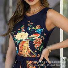 Load image into Gallery viewer, Summer Sexy Slim Print Sleeveless Dress Women&#39;s Dress Women&#39;s Fashion Round Neck Lace-up High Waist Dress