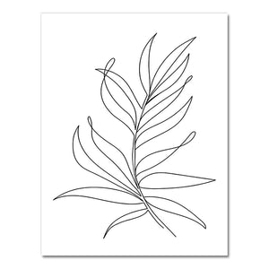 Wall Art Line Drawing Girl Print Minimalist Simple Fashion Poster Women Flower Leaf Body Sketch  Black White Canvas Painting