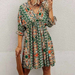 Vintage Women V-neck 5-Sleeve Bohemian Dress 2022 Spring And Summer Casual Printing Party Miniskirt Women fashion Beach Dress