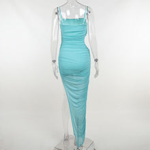 Load image into Gallery viewer, Mesh Maxi Dress Sexy Hollow Spaghetti Straps Bodycon Party Dresses for Women 2022 Summer Blue High Split Evening Club Outfits