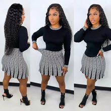Load image into Gallery viewer, Spring Summer Two Piece Set Women Fashion Round Neck Long-sleeved Tshirt Labyrinth Print Short Skirt Suit Casual Two Piece Set W