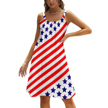 Load image into Gallery viewer, American Flag Patriotic Dress Stars and Stripes Sleeveless Pretty Dresses Women Korean Fashion A Line Sundress Birthday Gift