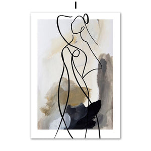 Fashion Abstract Lines Curve Woman Wall Art Canvas Painting Geometry Nordic Posters And Print Wall Pictures Living Room Decor 1