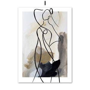 Fashion Abstract Lines Curve Woman Wall Art Canvas Painting Geometry Nordic Posters And Print Wall Pictures Living Room Decor