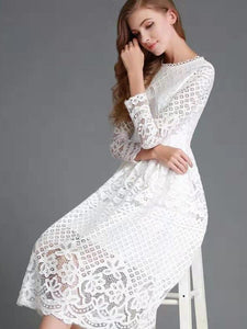 New Spring /summer Round Neck Lace Long Sleeve Dress Women's Fashion Temperament Slim Dress Party Princess Dress Dresses Women