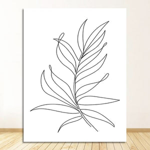 Black White Canvas Painting Wall Art Line Drawing Girl Home Decor Minimalist Simple Fashion Poster Women Flower Leaf Body Sketch