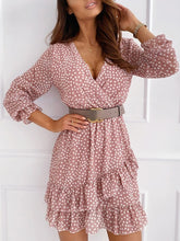 Load image into Gallery viewer, Spring  Summer New Wave Dot Print Pink Sweet Commuting Sexy V-neck Long Sleeve Ruffle Dress Short Skirt Office Lady Woman Dress