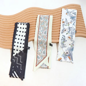 New Geometric Line Print Summer Fashion Skinny Small Bag Twill Silk Scarf Ribbon Head Hair Handle Tie Scarf For Women