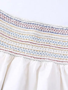 White V Neck Print Shirt Suit High Waisted Elastic A-Line Skirt Set