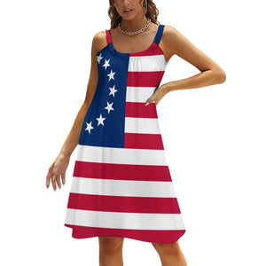 American Flag Patriotic Dress Stars and Stripes Sleeveless Pretty Dresses Women Korean Fashion A Line Sundress Birthday Gift