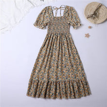 Load image into Gallery viewer, Summer Pleated Women Chiffon Dresses Casual Beach Holiday Short Sleeve Square Collar Woman Midi Dress Bohemian Mujer Vestidos